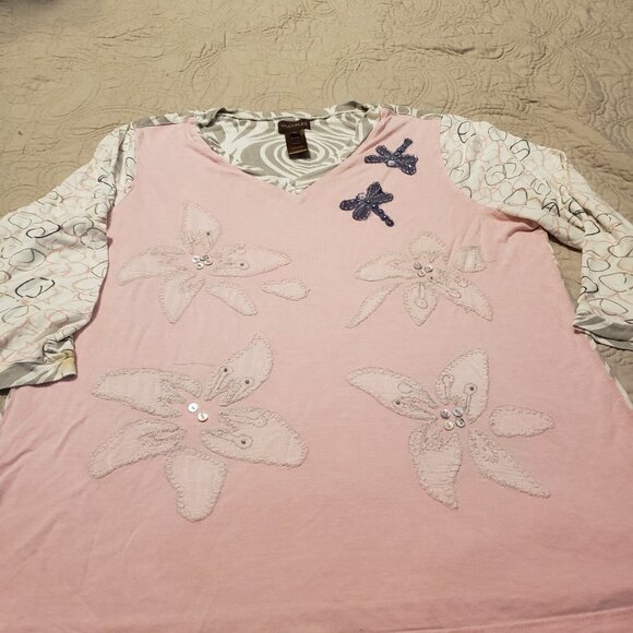 Multiples Mixed Media 3/4 Sleeve Embellished Top - Picture 3 of 8